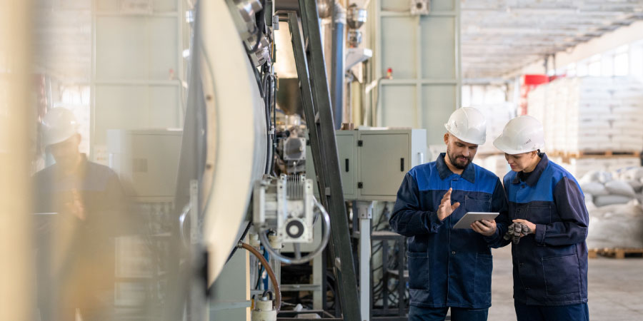 Dos trabajadores mitigando el impacto del mantenimiento correctivo mediante la aplicación de mantenimiento preventivo